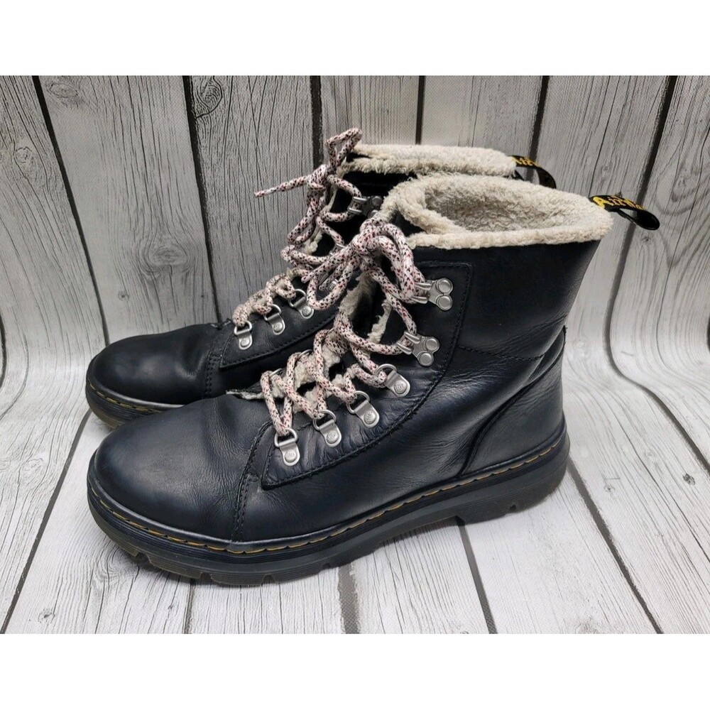 Doc Dr Martens Womens 11 Combs Wyoming Faux Fur Lined Black Leather Combat Boots